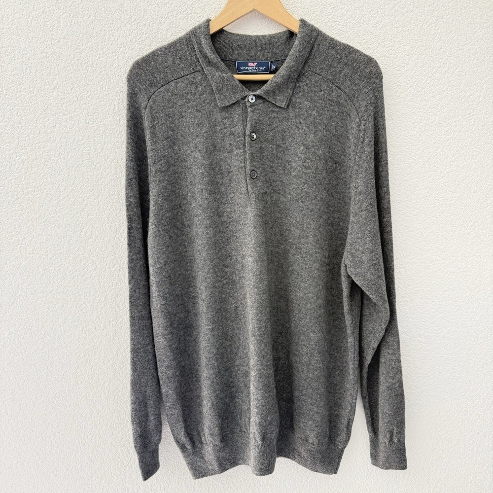 Vineyard Vines Mens Wool Cashmere LS Polo Sweater XL Grey